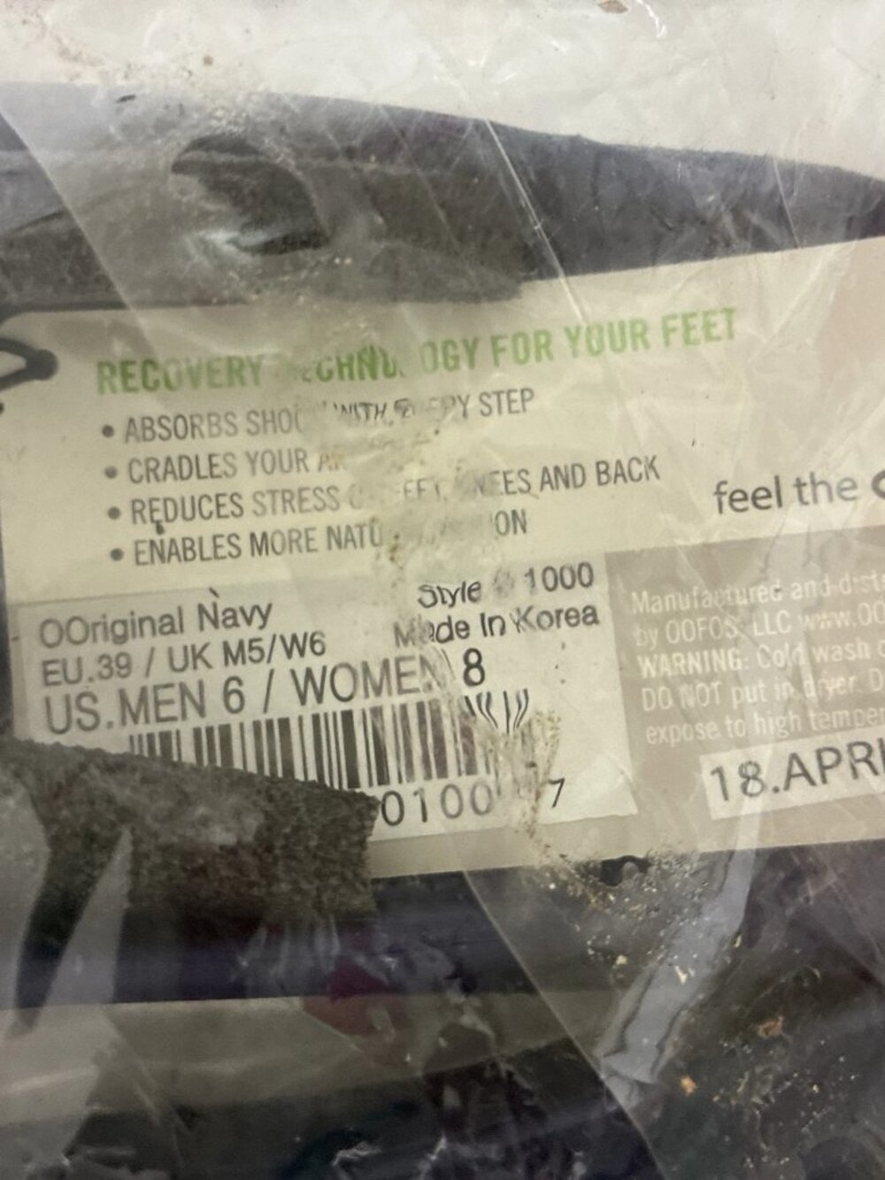 OOFOS OOriginal Recovery Sandals Navy Blue Men 6 Women 8 Style 1000 New - Picture 6 of 6